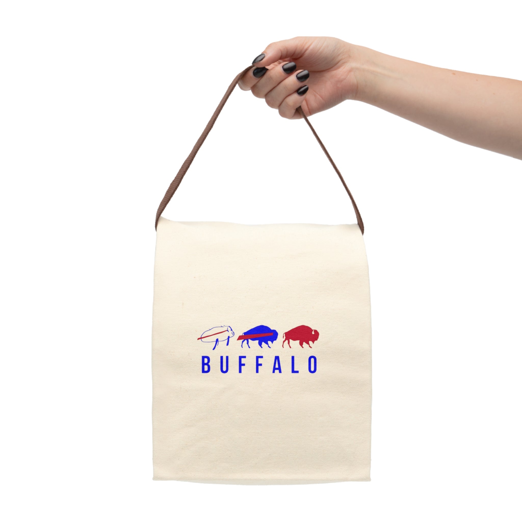 Buffalo Canvas Lunch Bag with Strap, Eco-Friendly Tote, Reusable Lunch Holder, Cute Gift for Kids and Adults, Picnic or Work